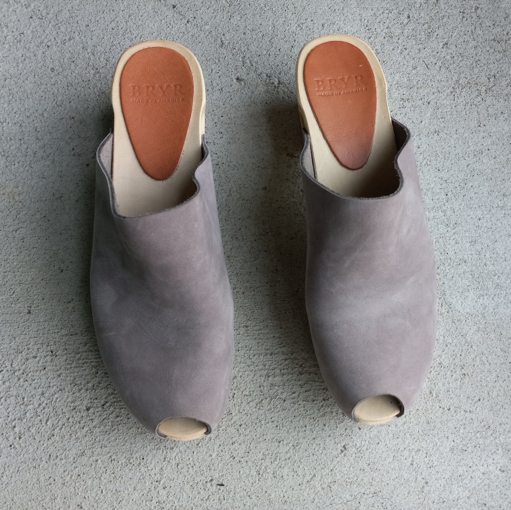 Bryr Taupe Suede Peep-Toe Mules